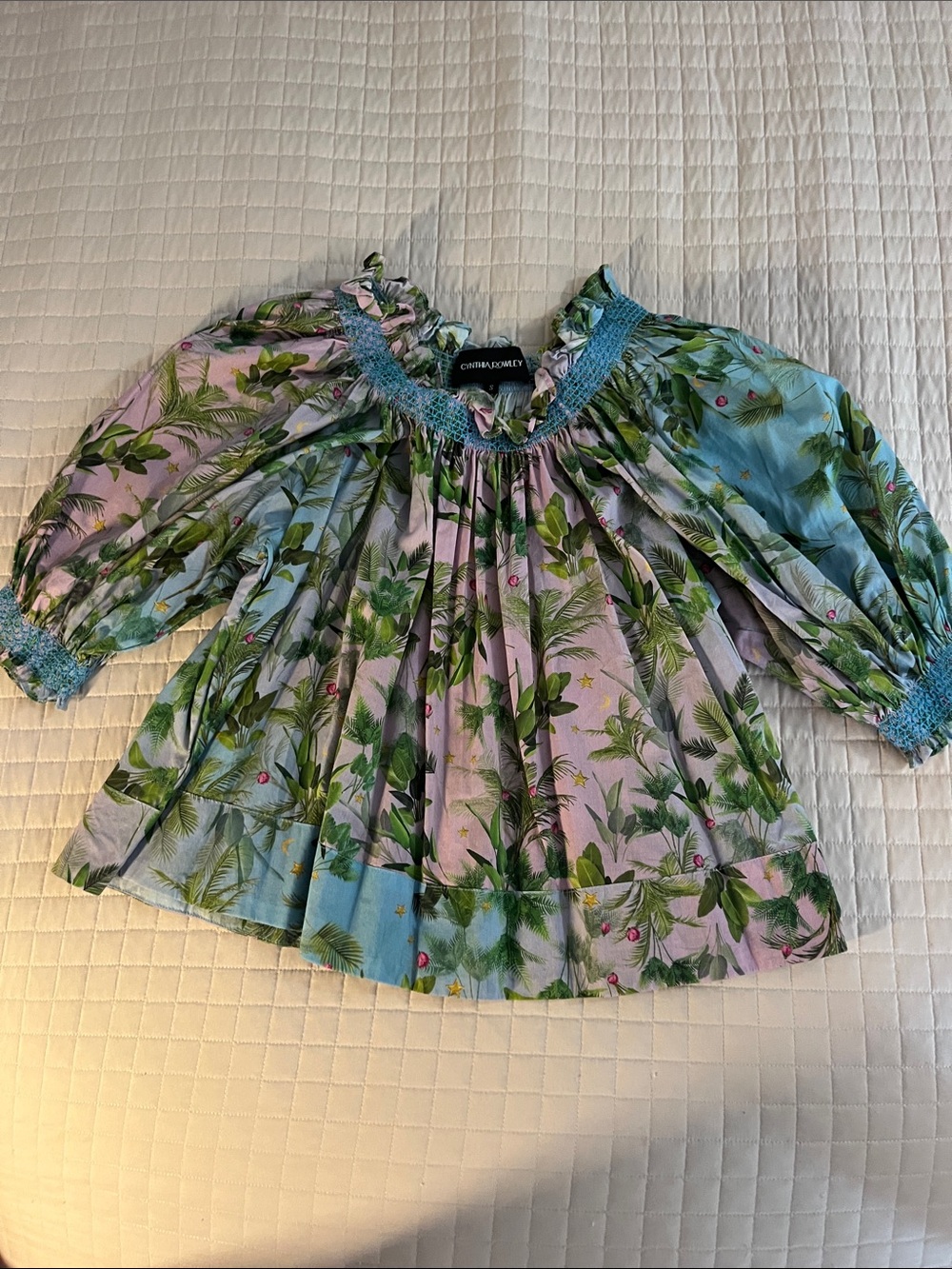 Cynthia Rowley Pink, Blue & Green Tropical Off-Shoulder Blouse